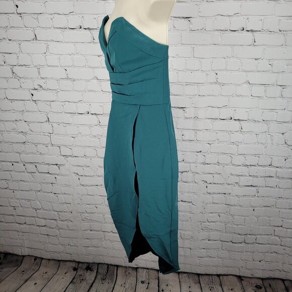 Lovers + Friends Green Strapless Asymmetric Slit Stretch Midi Dress USA Medium M - Picture 13 of 15